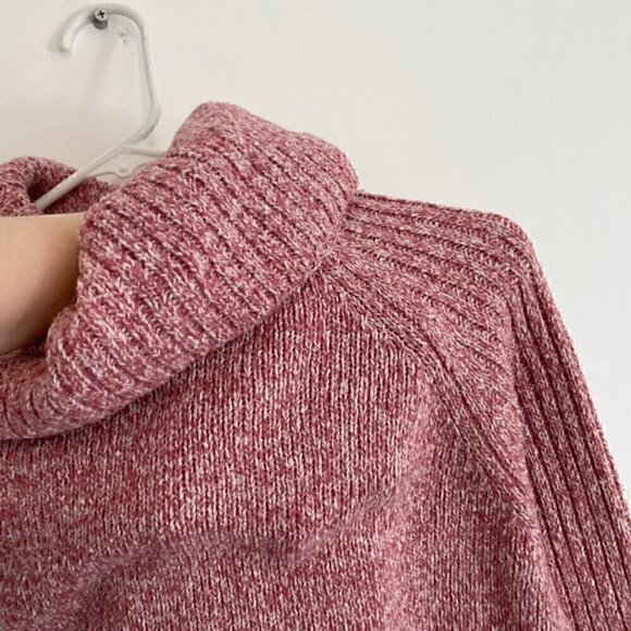 NINE WEST Cowlneck Sweater Mauve Pink White Marled Heather Cowl Neck Puff Sleeve - Picture 6 of 13